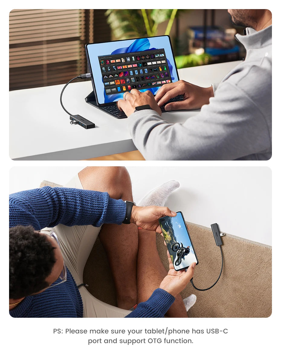 Hub USB 3.0 UGREEN 4 Portas Slim — Para MacBook, PC, Xbox e PS5