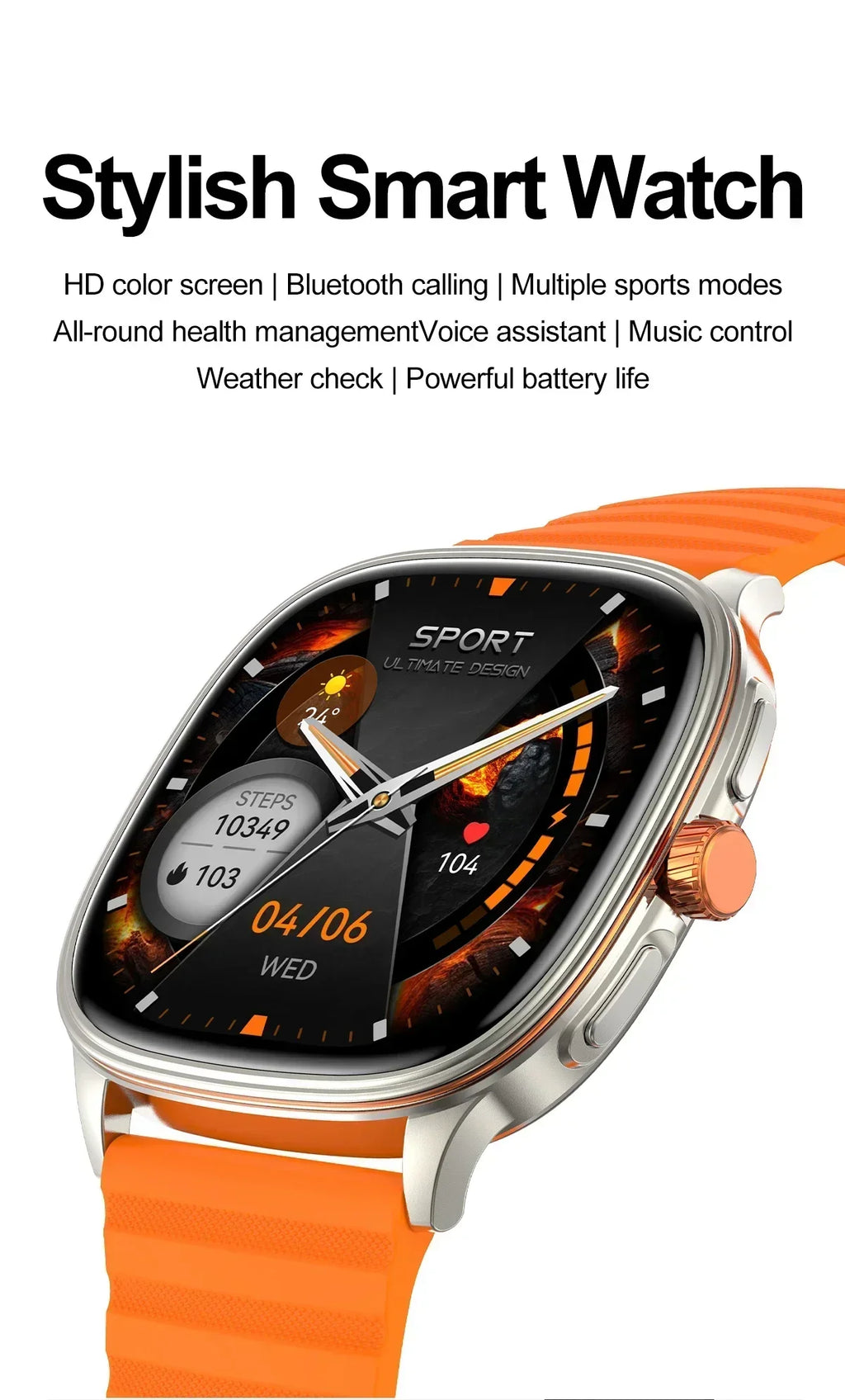 Smartwatch 2026 — Ecrã HD 1.73'', Voz AI, Música, Meteorologia, Modos Desportivos e IP68