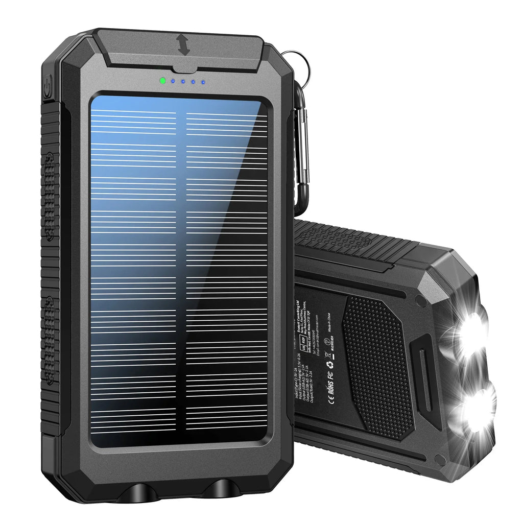 Power Bank Solar 10000mAh com Lanterna e Bússola