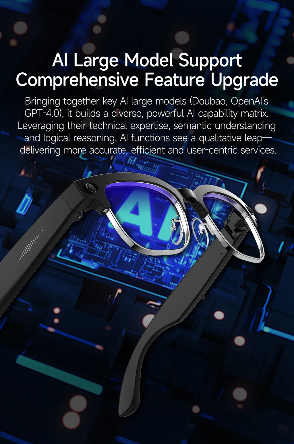 Óculos Inteligentes IA 4K — Câmara 8MP, Gravação de Vídeo, Reconhecimento, Tradução, Bluetooth e Óculos Fotocromáticos À Prova de Água