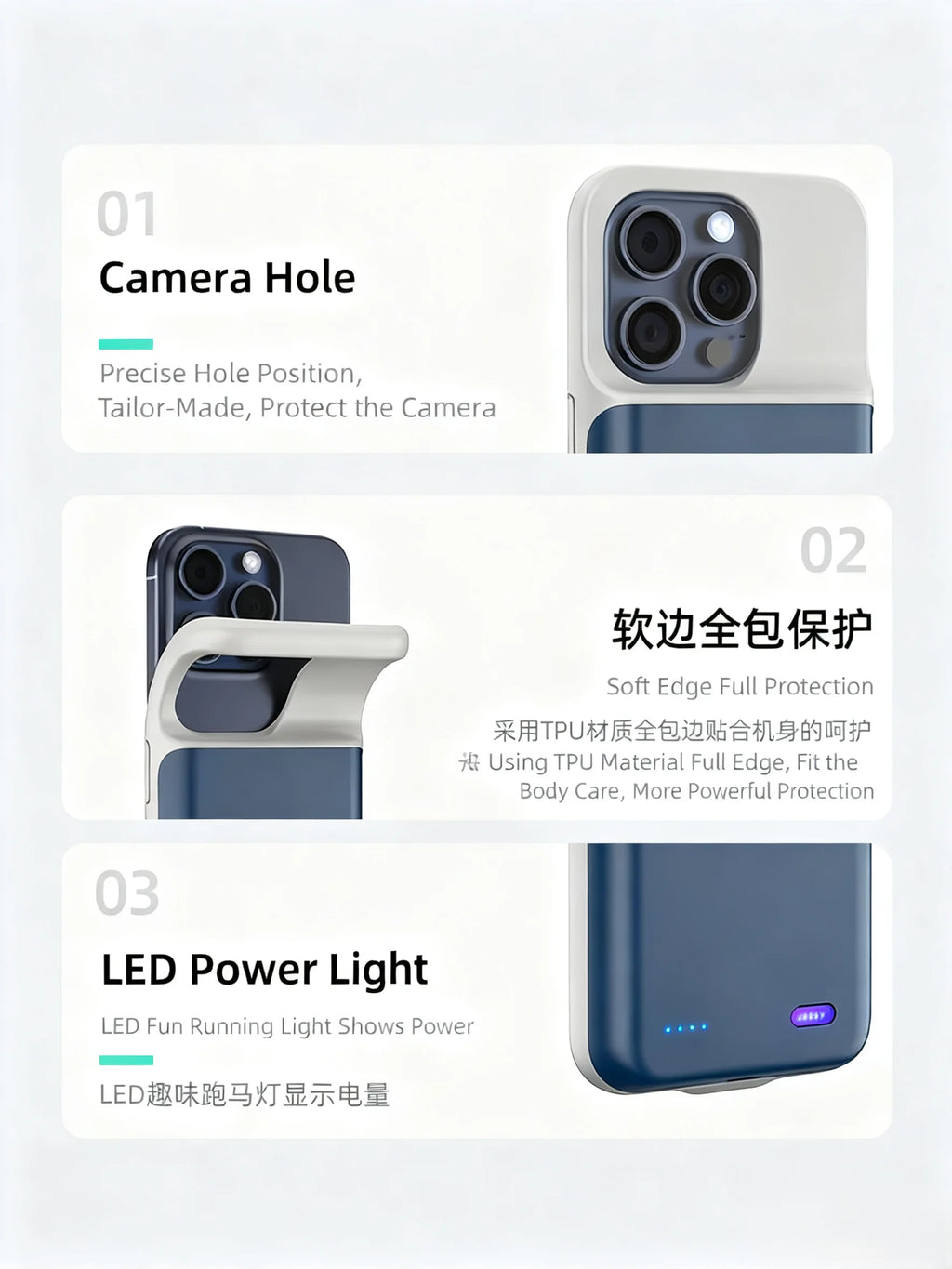 Capa com Bateria 6800mAh para iPhone 17, 16, 15, 14, 13, 12, 11 Series — Power Bank Portátil