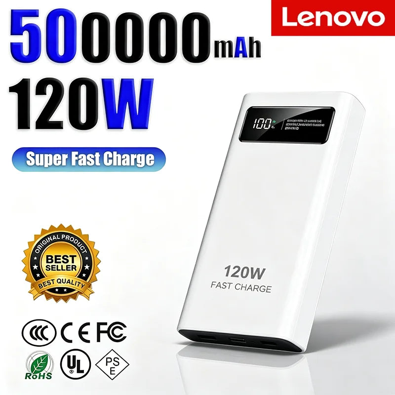 Power Bank Lenovo 120W Alta Capacidade com Display Digital e 4 Interfaces