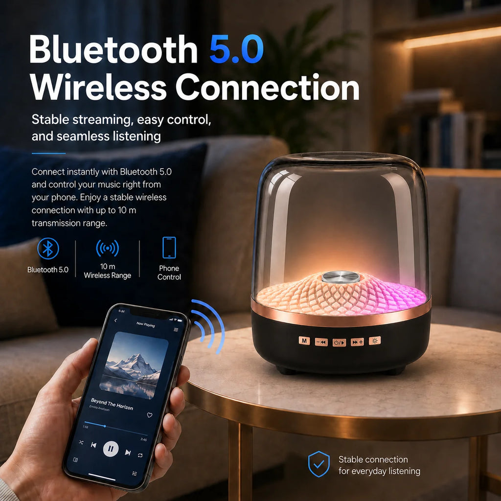 Soundbar Bluetooth 5.0 Portátil 2026 — TWS, Hi-Fi, Subwoofer e Lâmpada Respiratória para Android e iOS