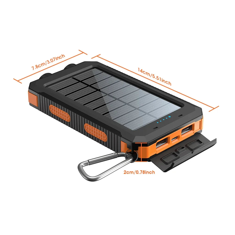 Power Bank Solar 10000mAh com Lanterna e Bússola