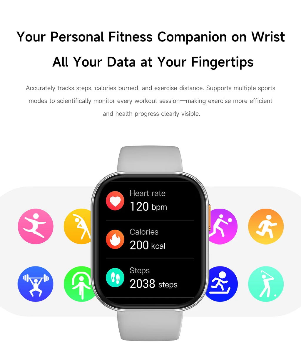 Smartwatch 2026 AMOLED 2.04'' — 1000mAh, 100+ Modos Desportivos, Chamadas Bluetooth e 3ATM