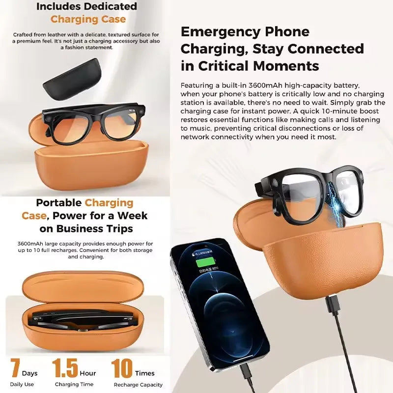 Oculos Inteligentes IA 2026 com Câmara 5MP, Tradução em Tempo Real e Power Bank 3600mAh
