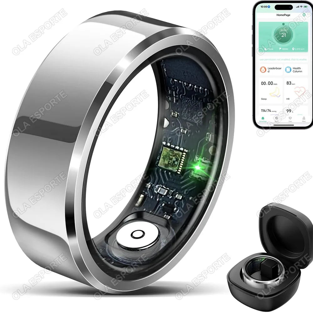 Smart Ring 2025 — Pressão Arterial, Frequência Cardíaca, Sono, IP68 e 5ATM para Homem e Mulher