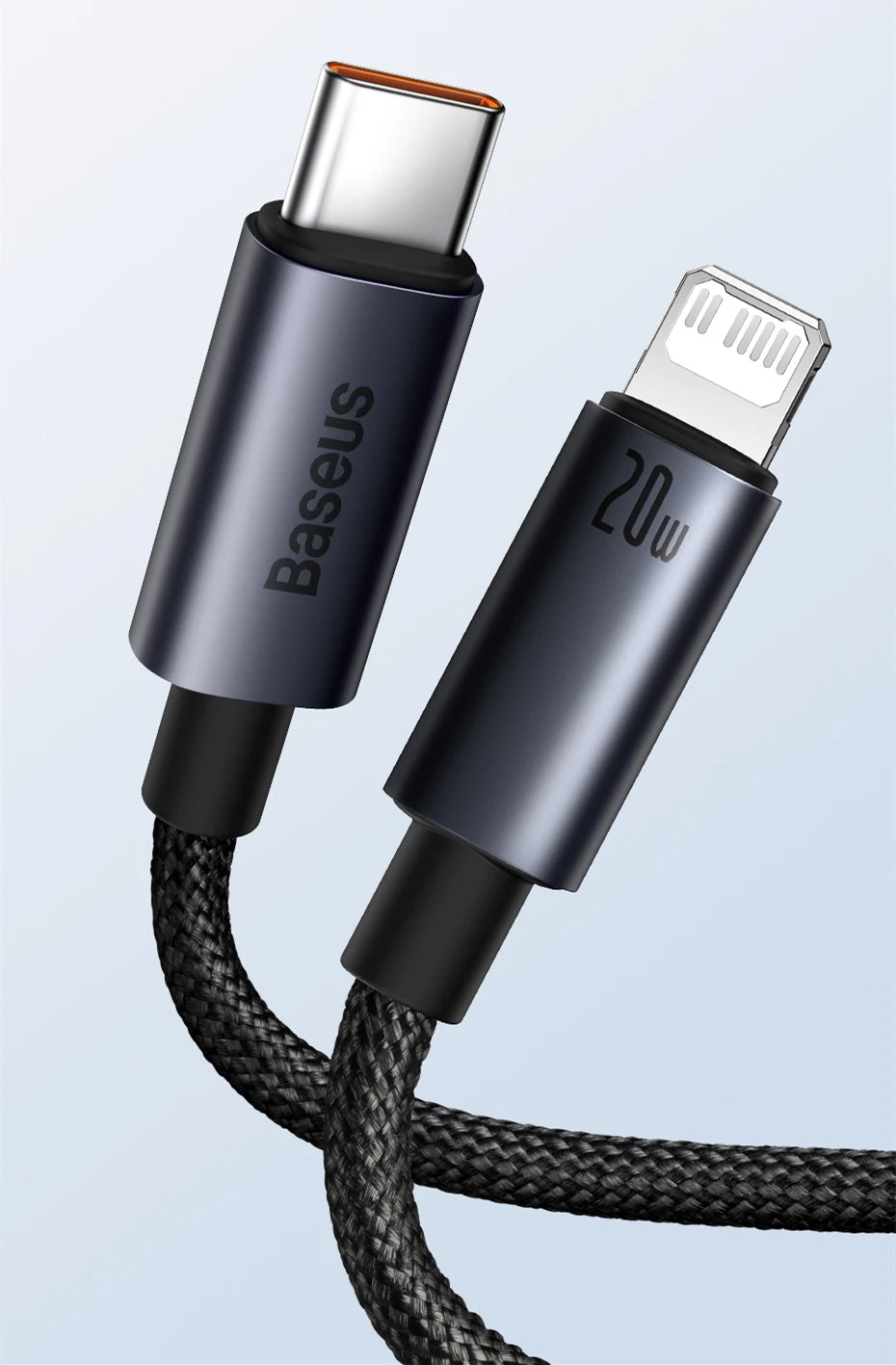 Cabo Baseus USB-C para Lightning iPhone 20W PD — Nylon Trançado 1m/2m/3m