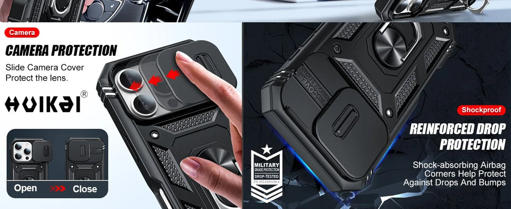 Capa com Tampa de Câmara Deslizante e Suporte 360º para iPhone