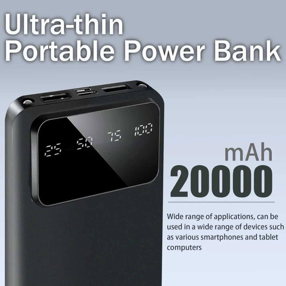 Power Bank 20000mAh com Display LED, Lanterna e Dual USB
