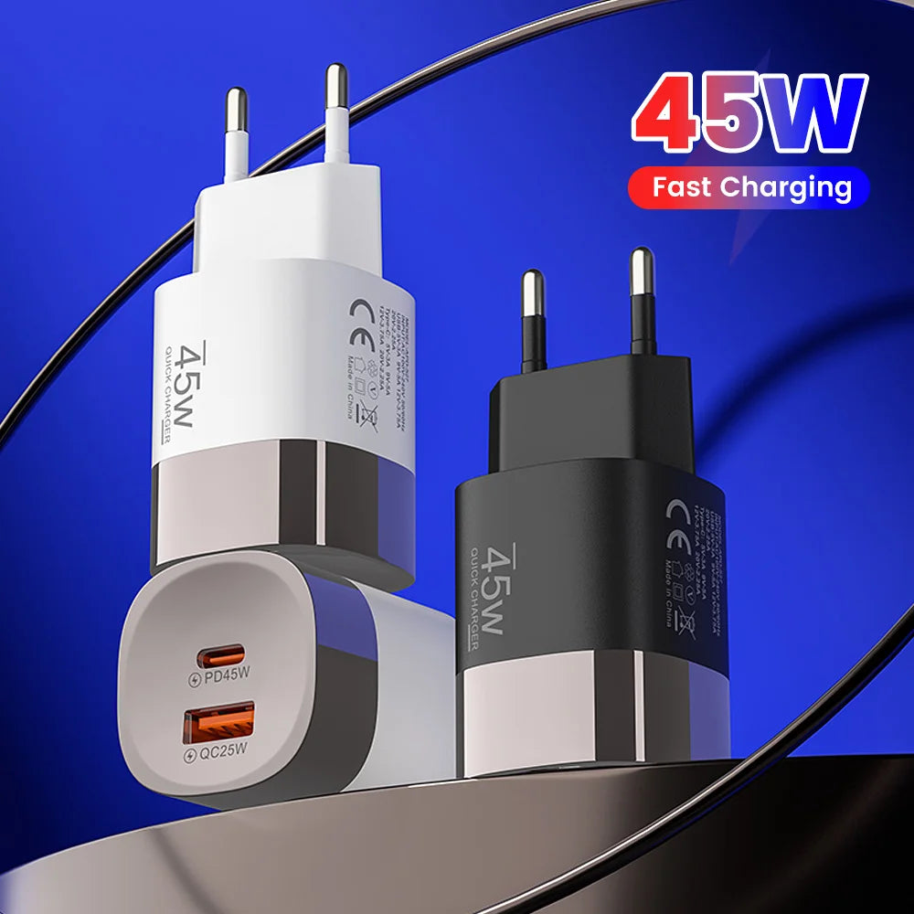 Carregador Elough 45W USB-C + USB-A 2 Portas para iPhone, Huawei e Android