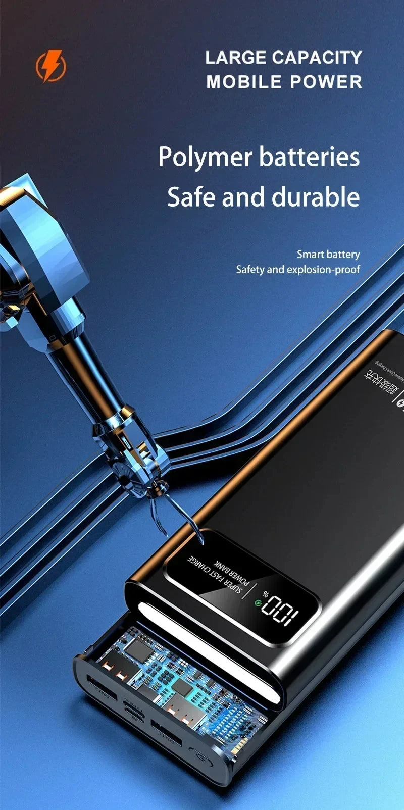 Power Bank Lenovo 120W Alta Capacidade com Display Digital e 4 Interfaces