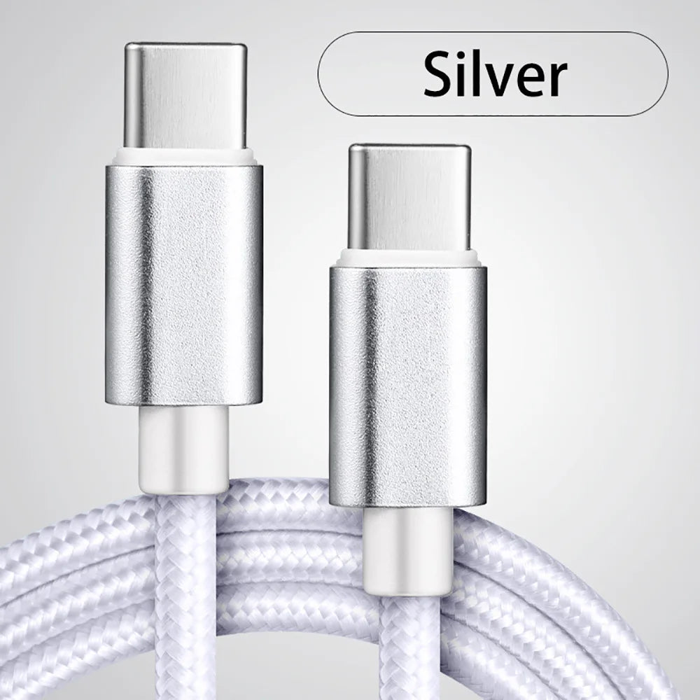 Cabo USB-C para USB-C 66W 5A Nylon Trançado — Carregamento Rápido 1m/2m/3m