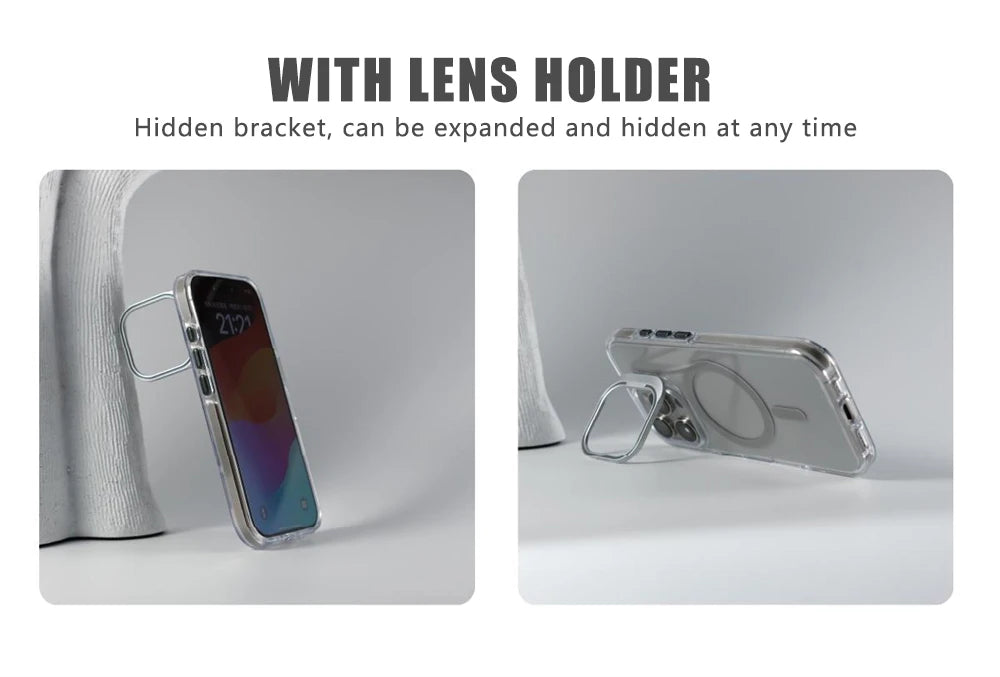 Capa Transparente Magnética com Suporte para iPhone 17 ao 12