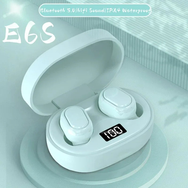 Auriculares Bluetooth TWS E6S — Cancelamento de Ruído e Microfone para iPhone e Xiaomi