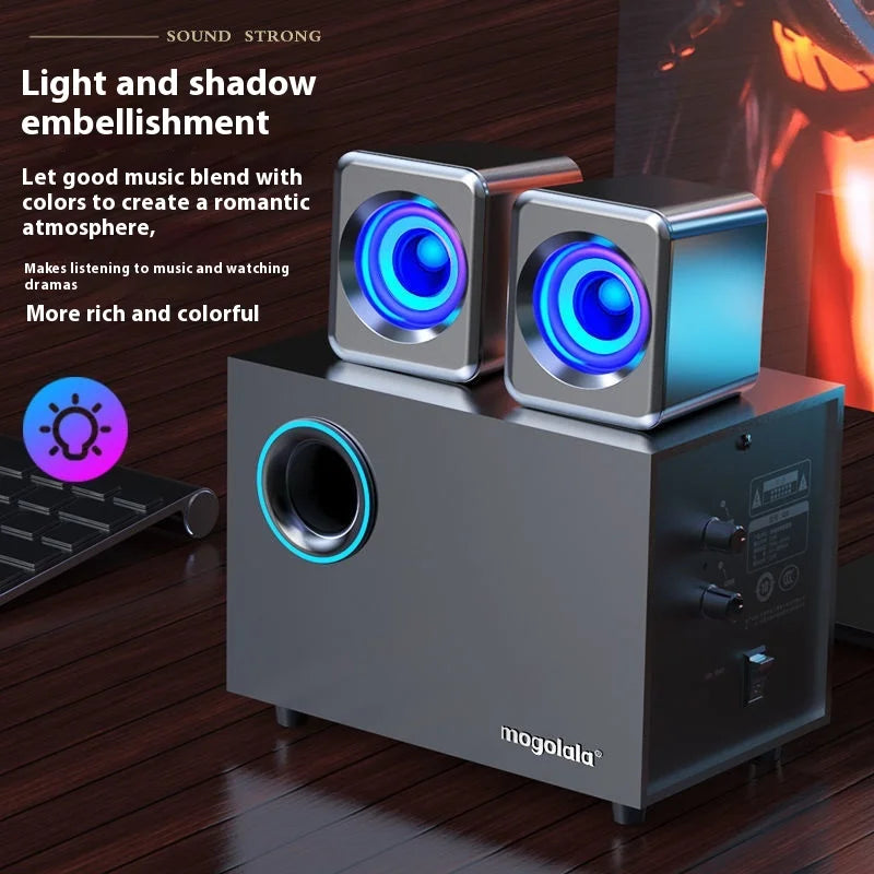 Coluna Bluetooth para Computador em Madeira — Subwoofer 3D Surround, Alto Volume e Gaming