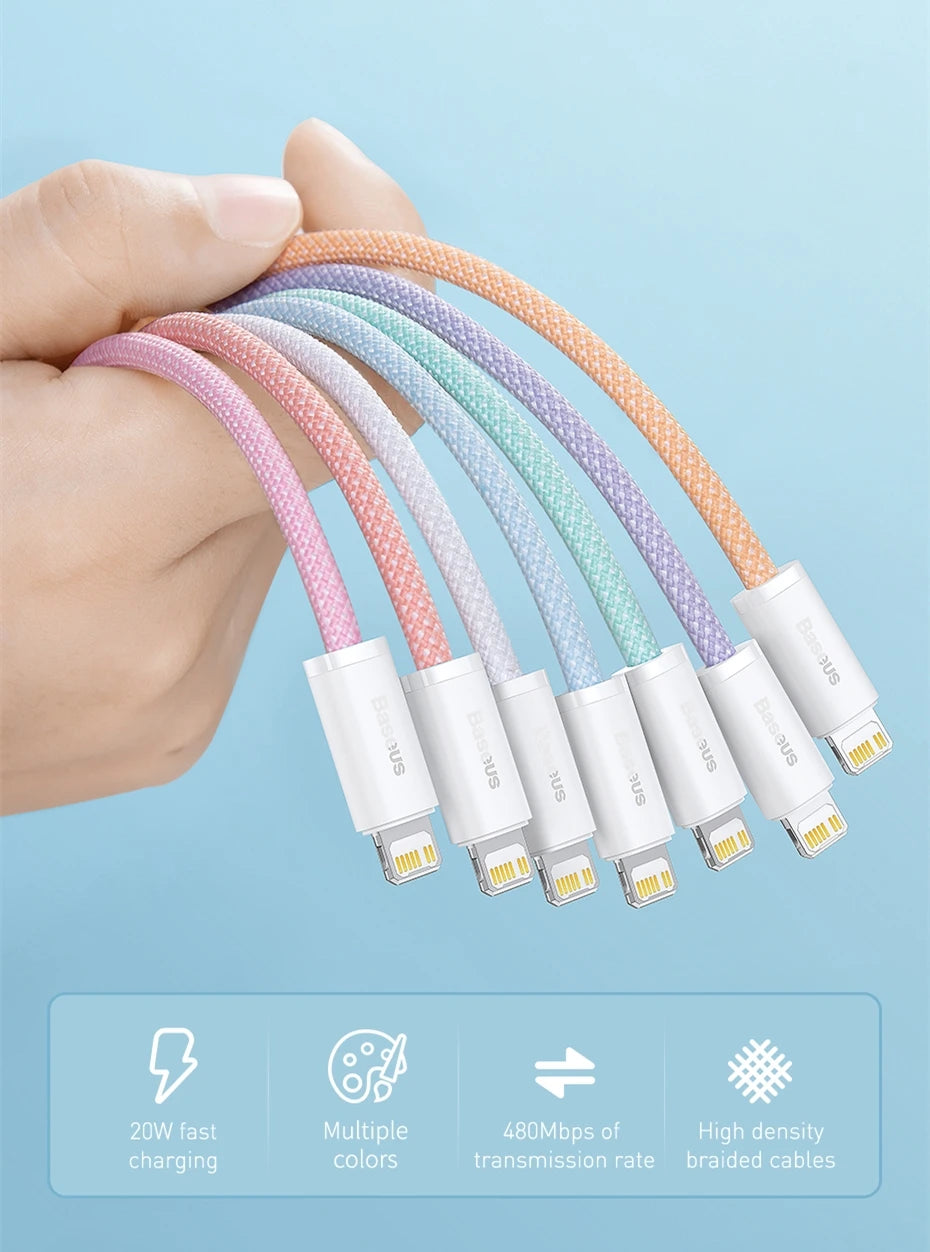 Cabo Baseus USB-C para iPhone 20W Carregamento Rápido — 1.2m/2m