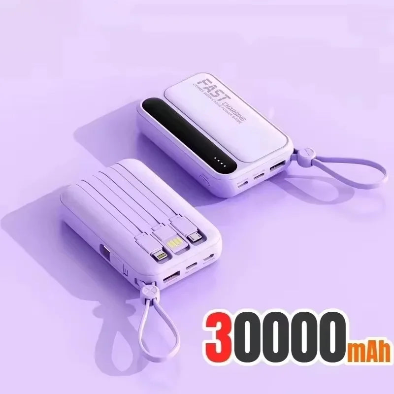 Power Bank Lenovo com 4 Cabos Integrados e Carregamento Rápido