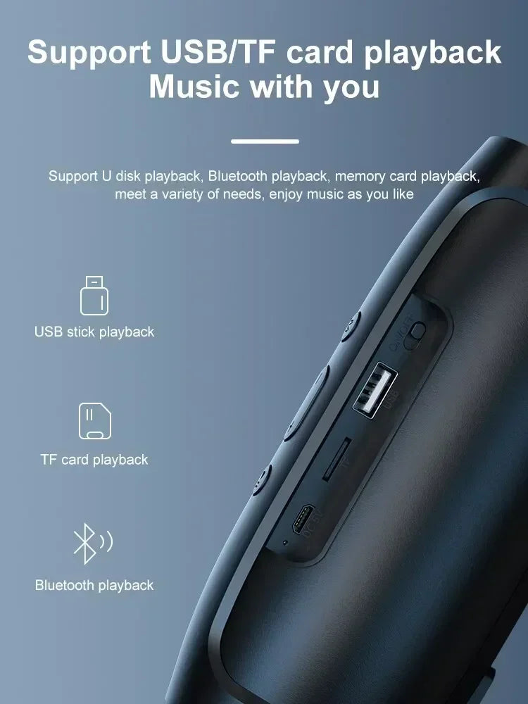 Coluna Bluetooth 5.0 Portátil IP65 — Som Estéreo HD, AUX, Bateria Longa e Emparelhamento Duplo