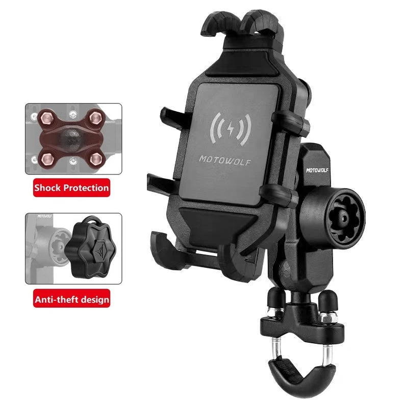 Suporte de Telefónico para Mota com Carregamento Sem Fios QC3.0 e GPS