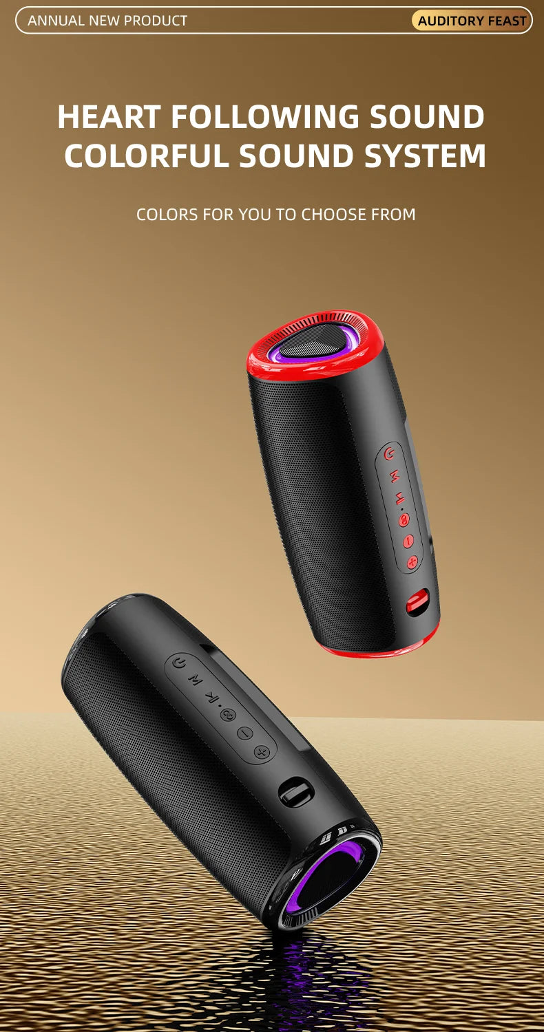 Coluna Bluetooth 5.3 com LED RGB, Subwoofer e FM/SD/USB