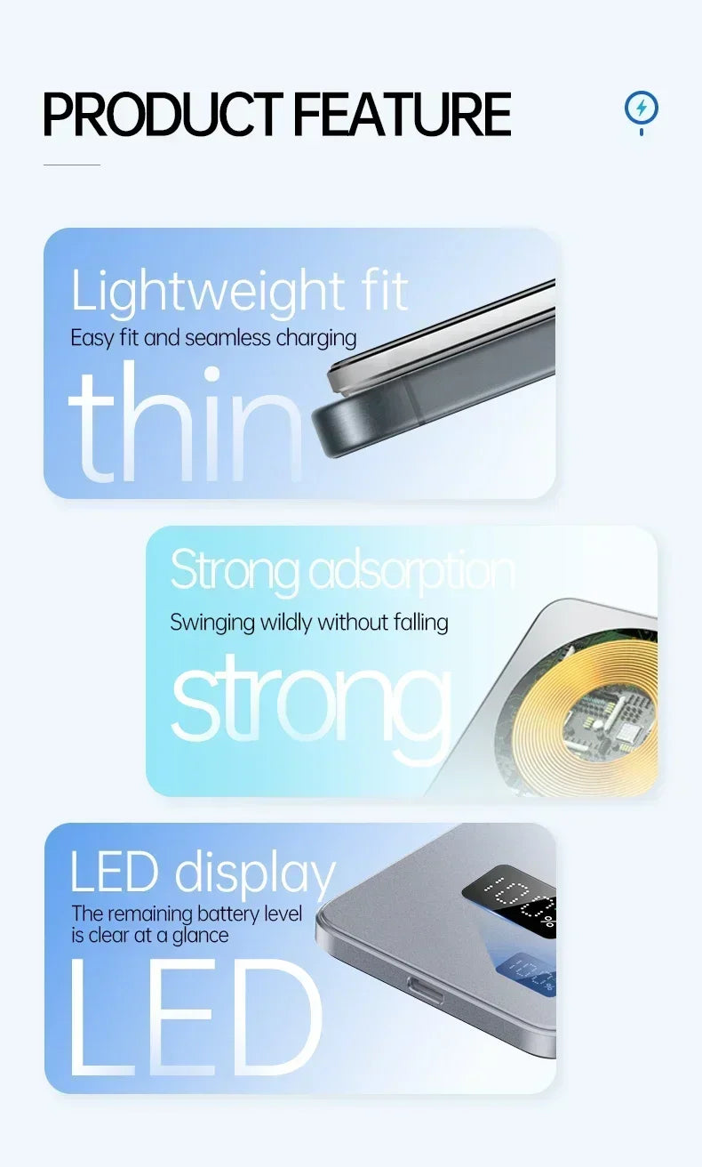 Power Bank Magnético Lenovo Ultra-Fino 22.5W com Carregamento Sem Fios