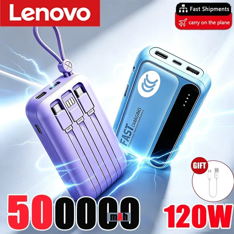 Power Bank Lenovo Mini 120W com 4 Cabos Integrados