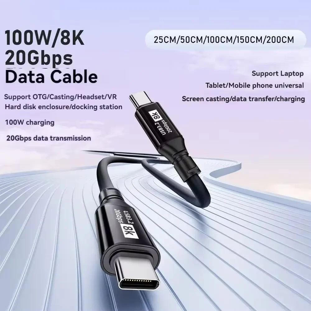 Cabo USB-C 100W 20Gbps com Saída de Vídeo 8K/4K — Para Laptop e TV