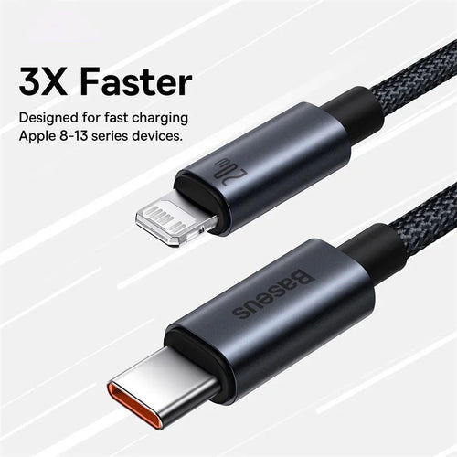 Cabo Baseus USB-C para Lightning iPhone 20W PD — Nylon Trançado 1m/2m/3m