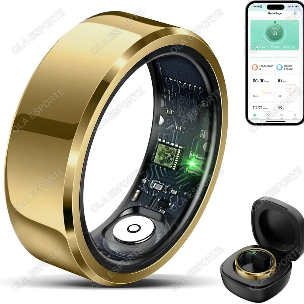 Smart Ring 2025 — Pressão Arterial, Frequência Cardíaca, Sono, IP68 e 5ATM para Homem e Mulher