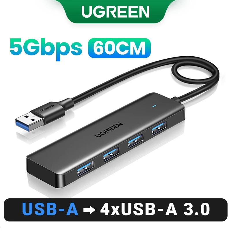 Hub USB 3.0 UGREEN 4 Portas Slim — Para MacBook, PC, Xbox e PS5