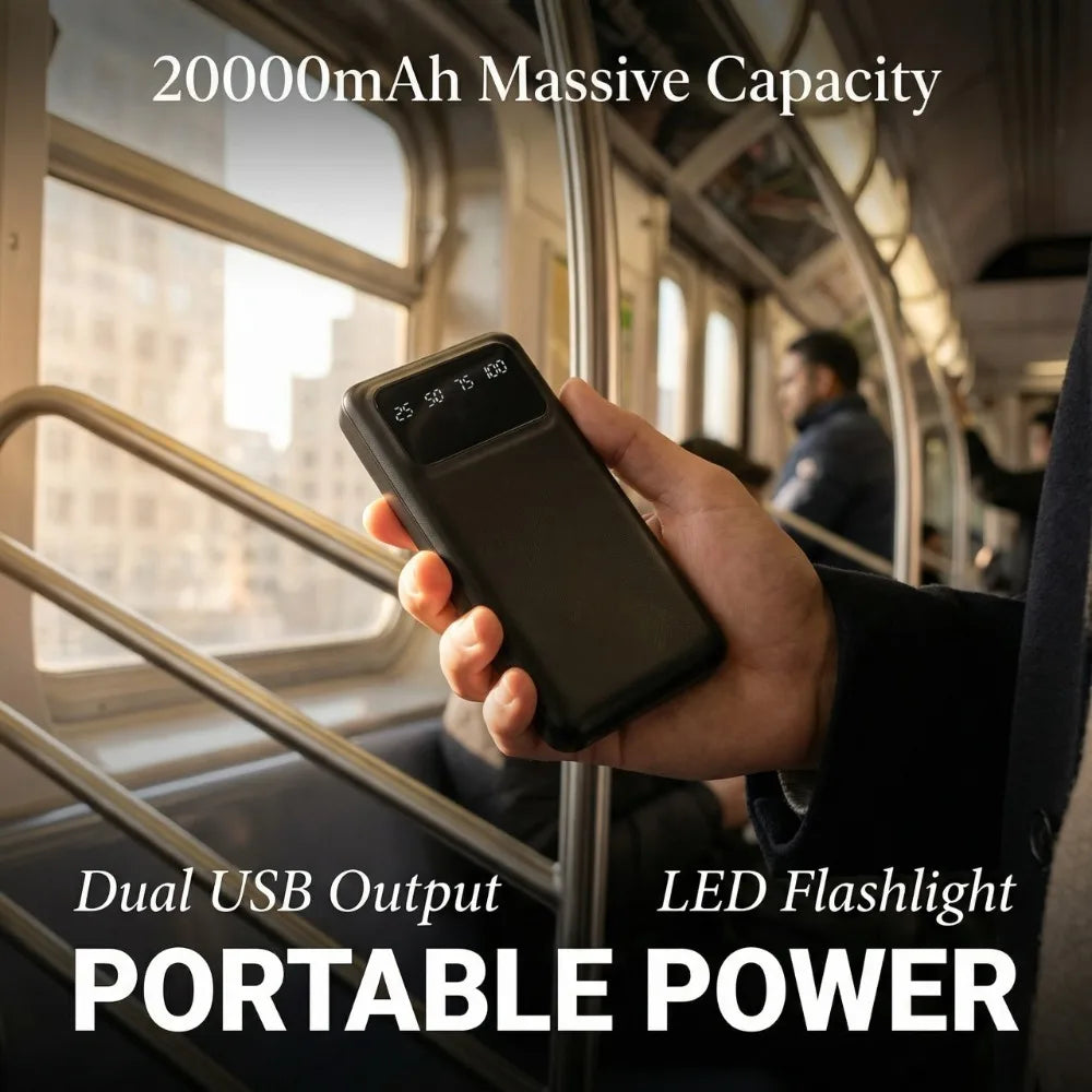 Power Bank 20000mAh com Display LED, Lanterna e Dual USB