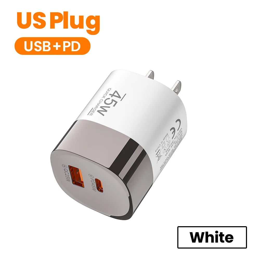 Carregador Elough 45W USB-C + USB-A 2 Portas para iPhone, Huawei e Android