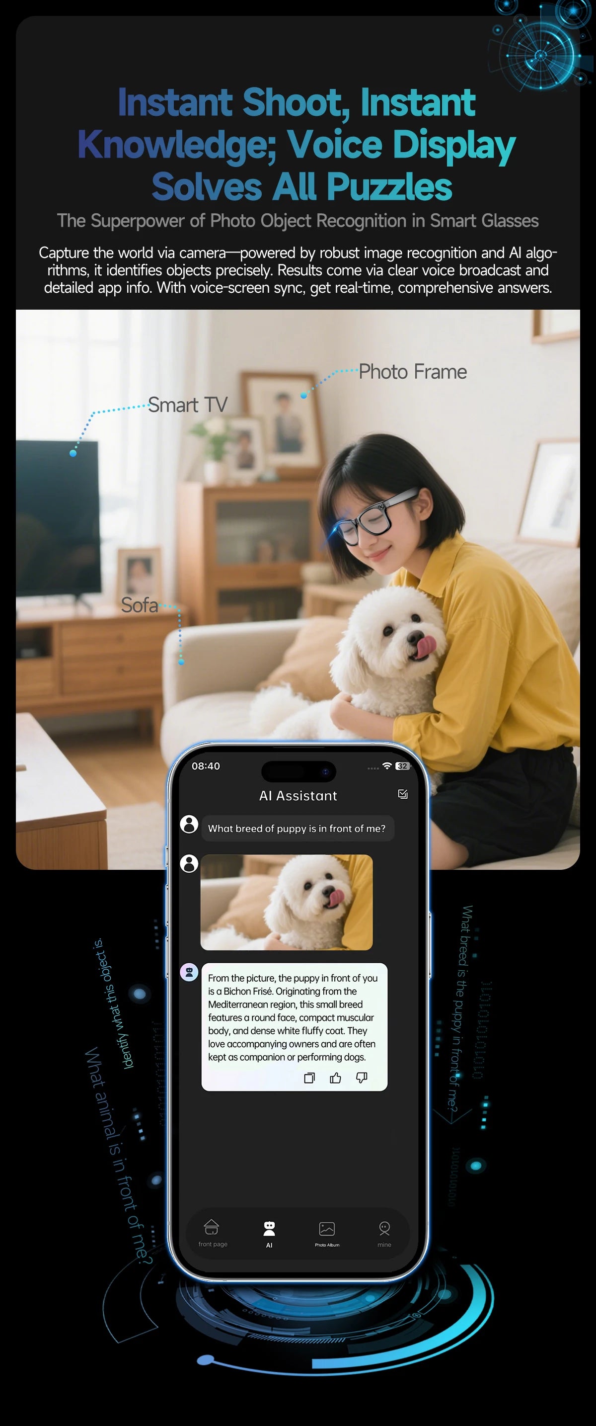 Óculos Inteligentes 2025 com Câmara, 32GB, Tradução, Bluetooth e Anti-luz Azul — Homem e Mulher