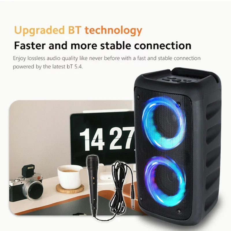 Coluna Bluetooth Portátil 6000W com Luzes Coloridas para Exterior