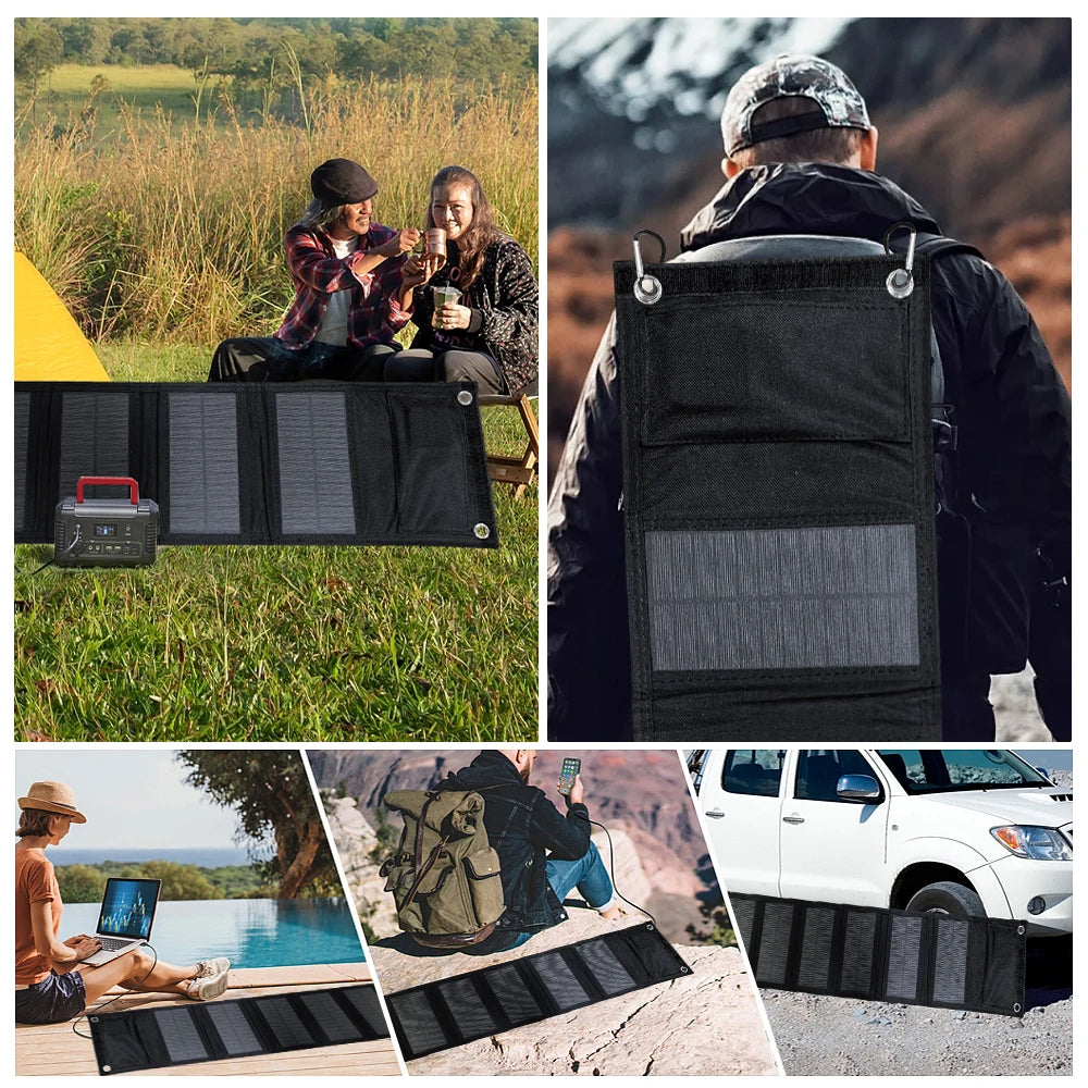 Painel Solar Portátil Dobrável 40W USB para Campismo e Caminhadas