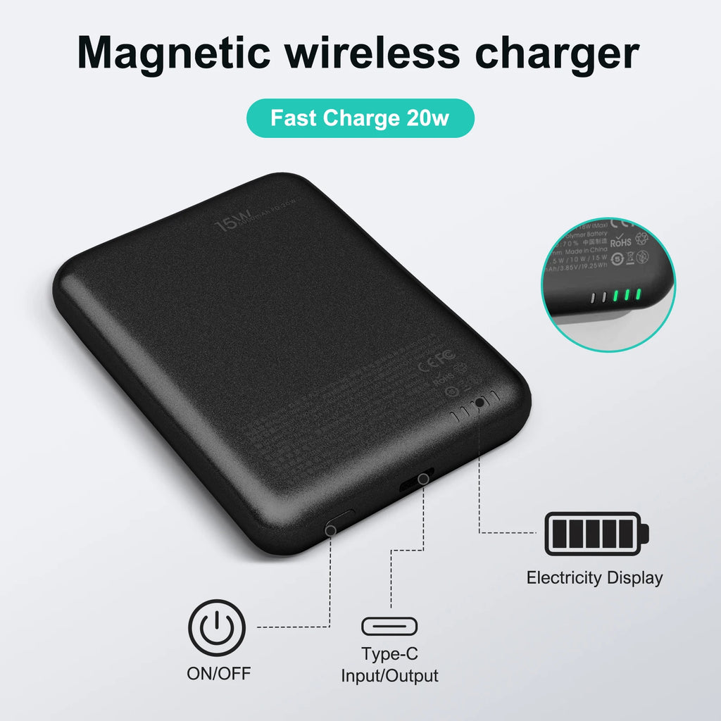 Power Bank Magnético Portátil 5000mAh 20W para iPhone 12-16