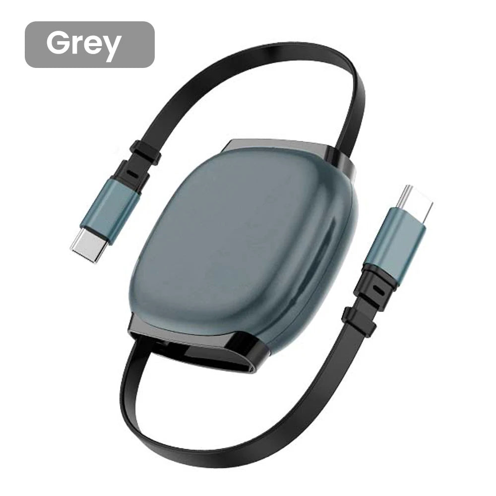 Cabo USB-C Retrátil 100W para iPhone 17, 16 e MacBook — Compacto e Prático
