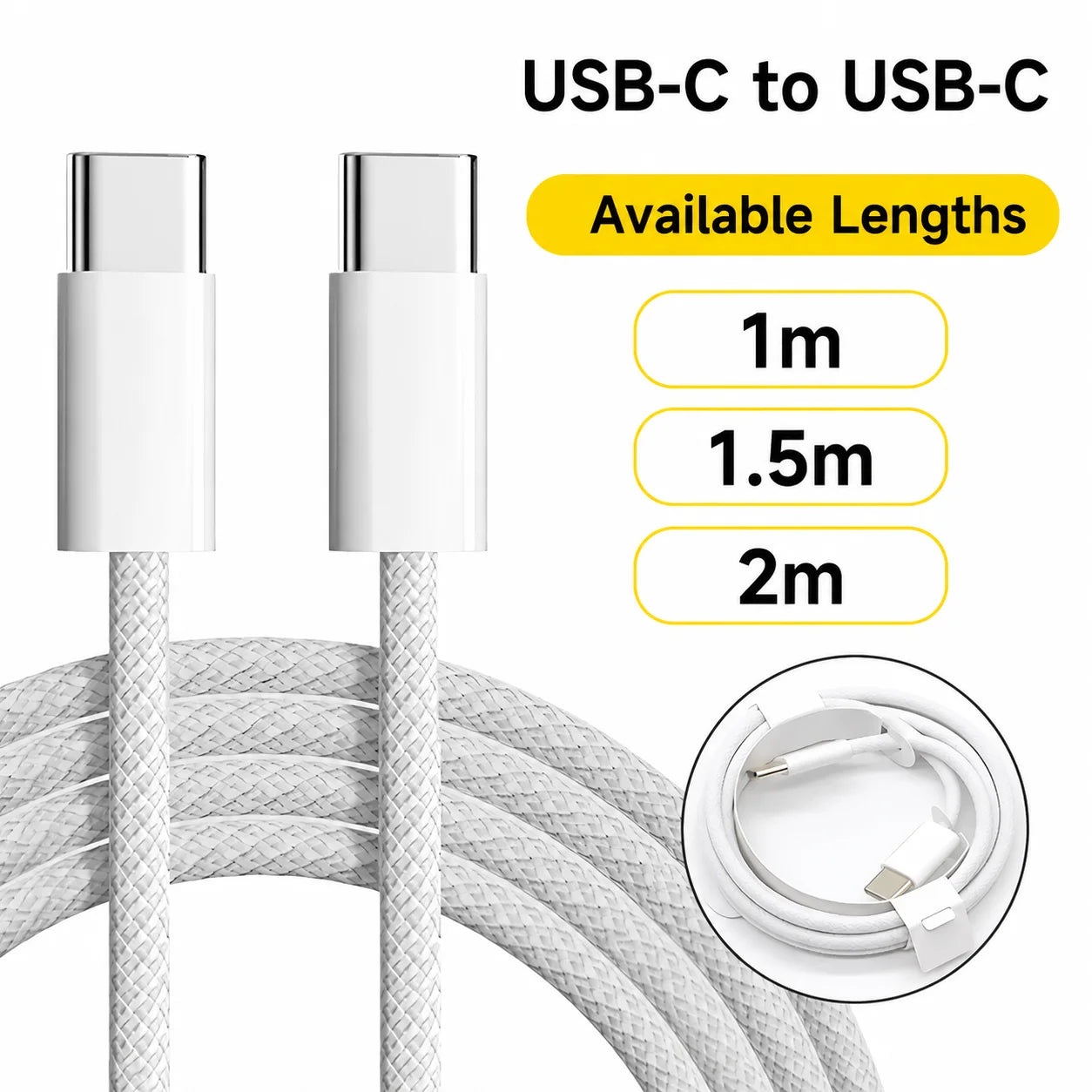 Cabo USB-C para USB-C 100W PD para iPhone 15, 16 e 17 — Nylon Trançado 1m/1.5m/2m