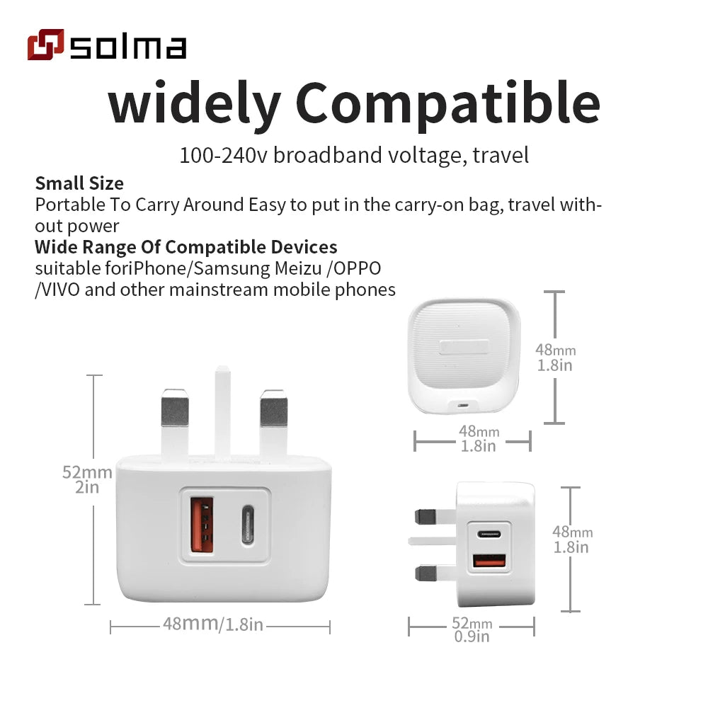Carregador de Parede Compacto USB-C PD + USB-A 12W — Universal