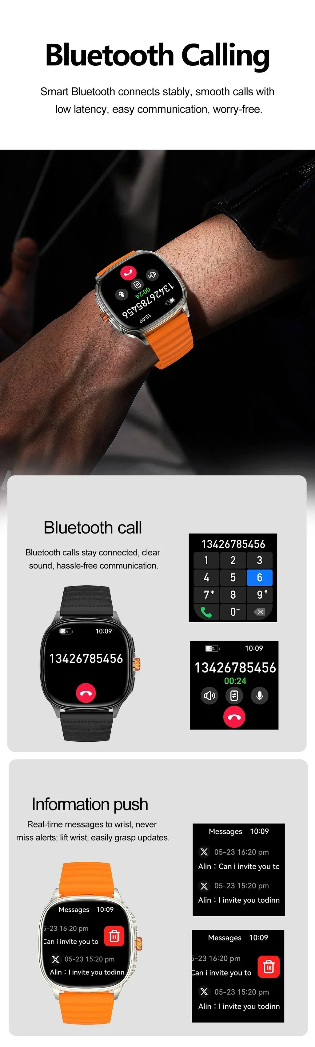 Smartwatch 2026 — Ecrã HD 1.73'', Voz AI, Música, Meteorologia, Modos Desportivos e IP68