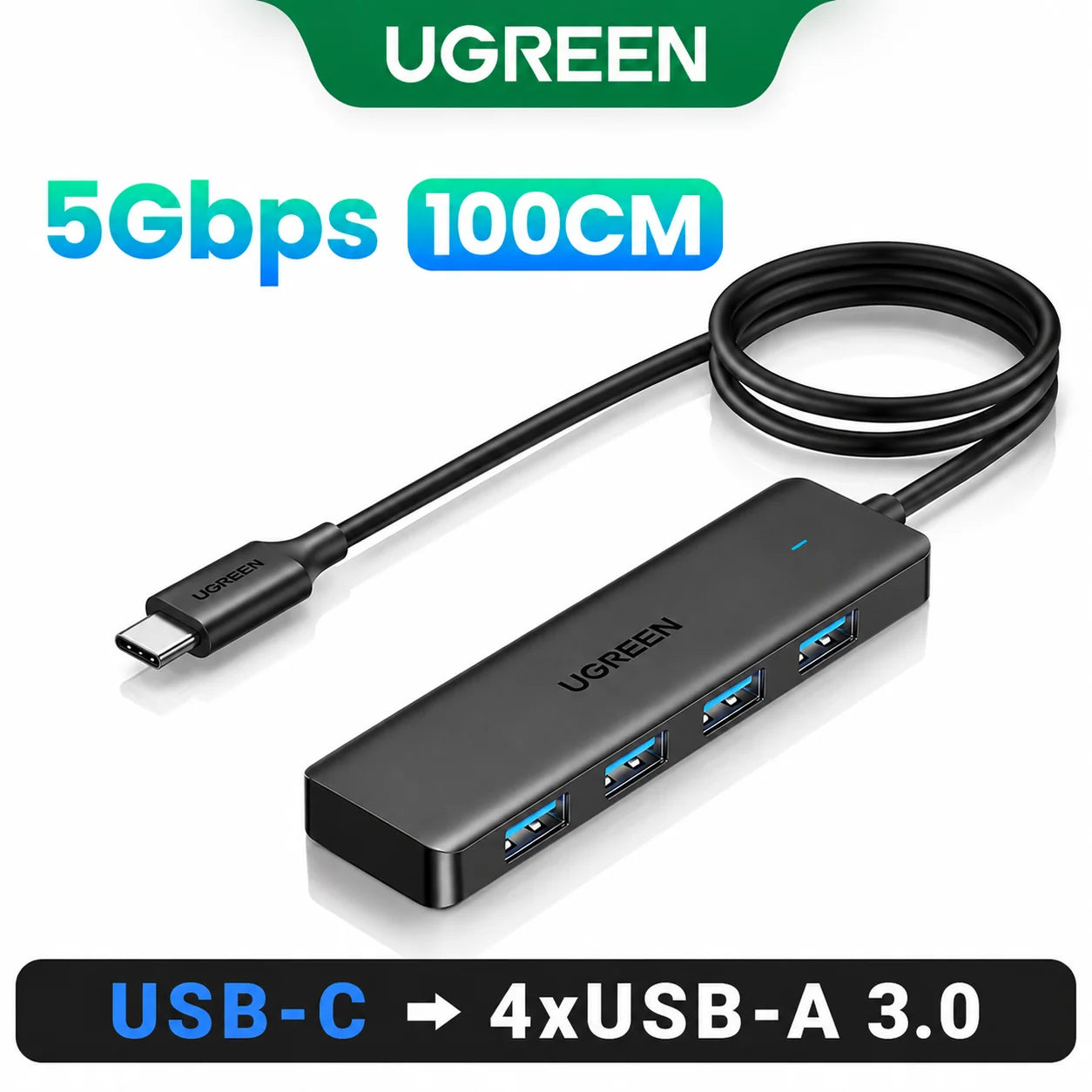 Hub USB 3.0 UGREEN 4 Portas Slim — Para MacBook, PC, Xbox e PS5