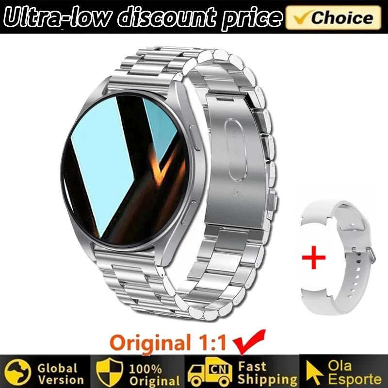 Smartwatch Ultra Fino em Aço Inoxidável — Design Slim Premium, Saúde Completa e Notificações