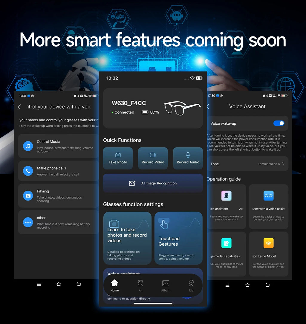 Óculos Inteligentes 2026 com Câmara 800W, IA, Bluetooth, Tradução por Voz e Gravação de Vídeo
