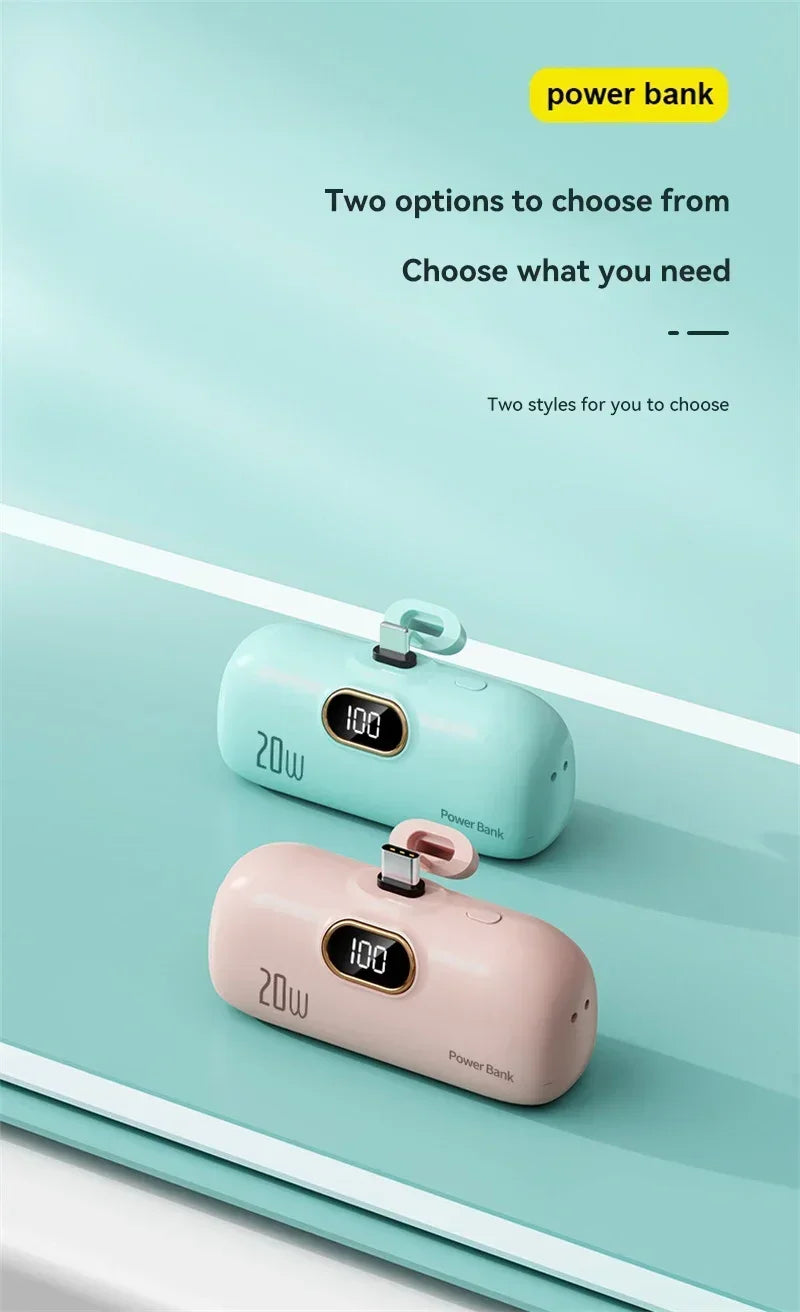 Power Bank Cápsula Mini 10000mAh 20W com Cabos Integrados