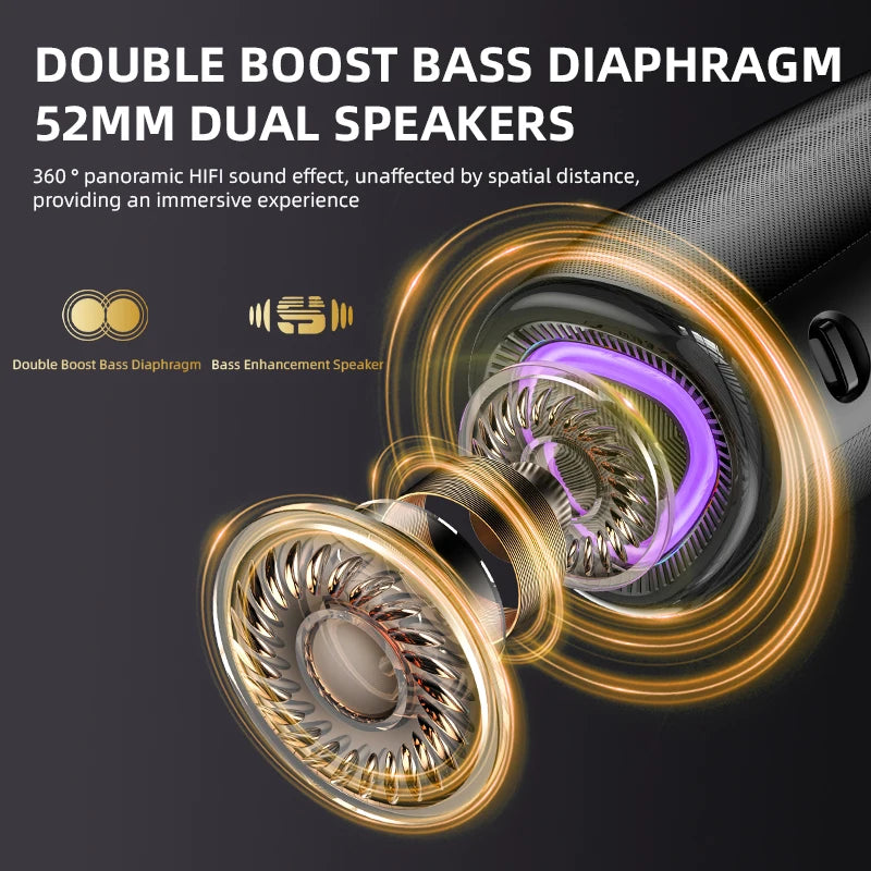 Coluna Bluetooth 5.3 com LED RGB, Subwoofer e FM/SD/USB