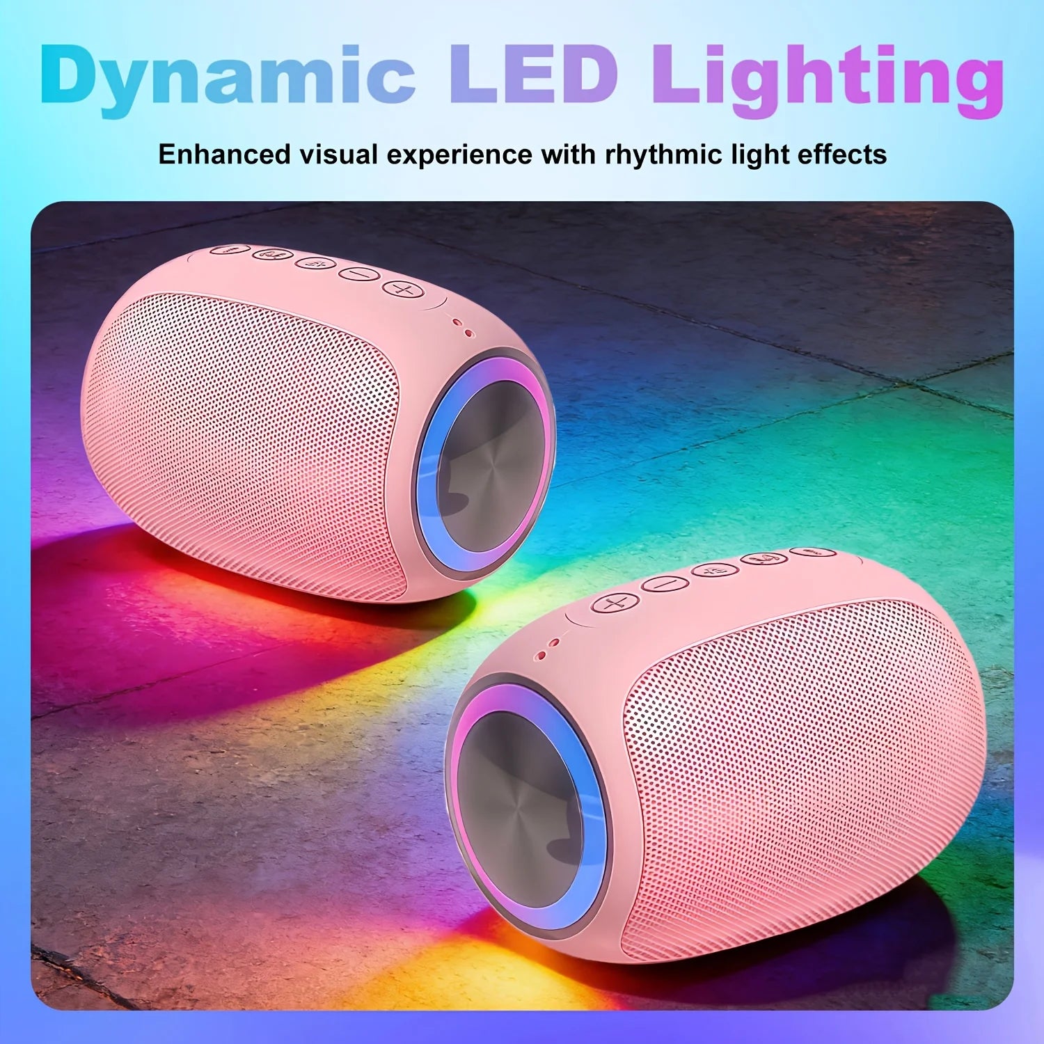 Coluna Bluetooth Portátil — Som Excelente, Design Rosa e Iluminação LED Colorida