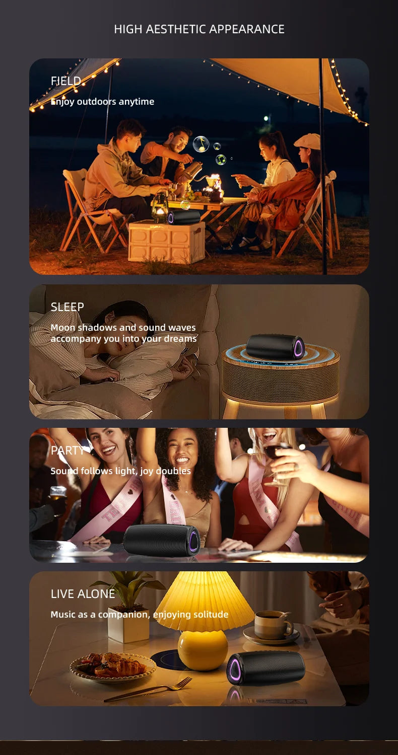 Coluna Bluetooth 5.3 com LED RGB, Subwoofer e FM/SD/USB