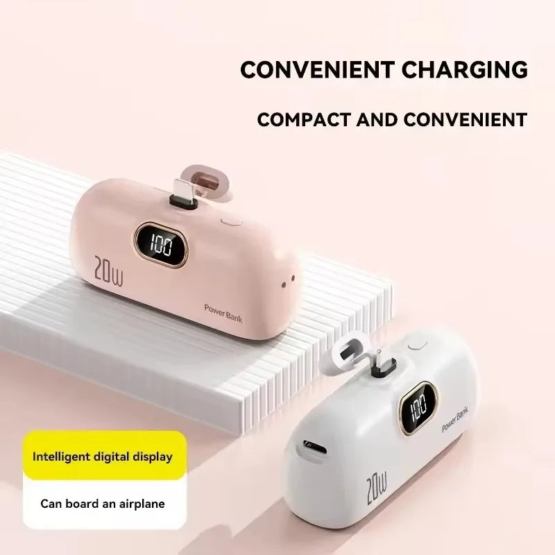 Power Bank Cápsula Mini 10000mAh 20W com Cabos Integrados