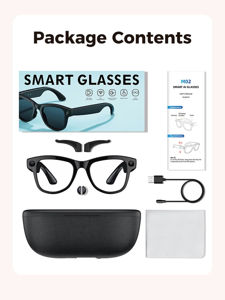 Oculos Inteligentes IA 2026 com Câmara 5MP, Tradução em Tempo Real e Power Bank 3600mAh